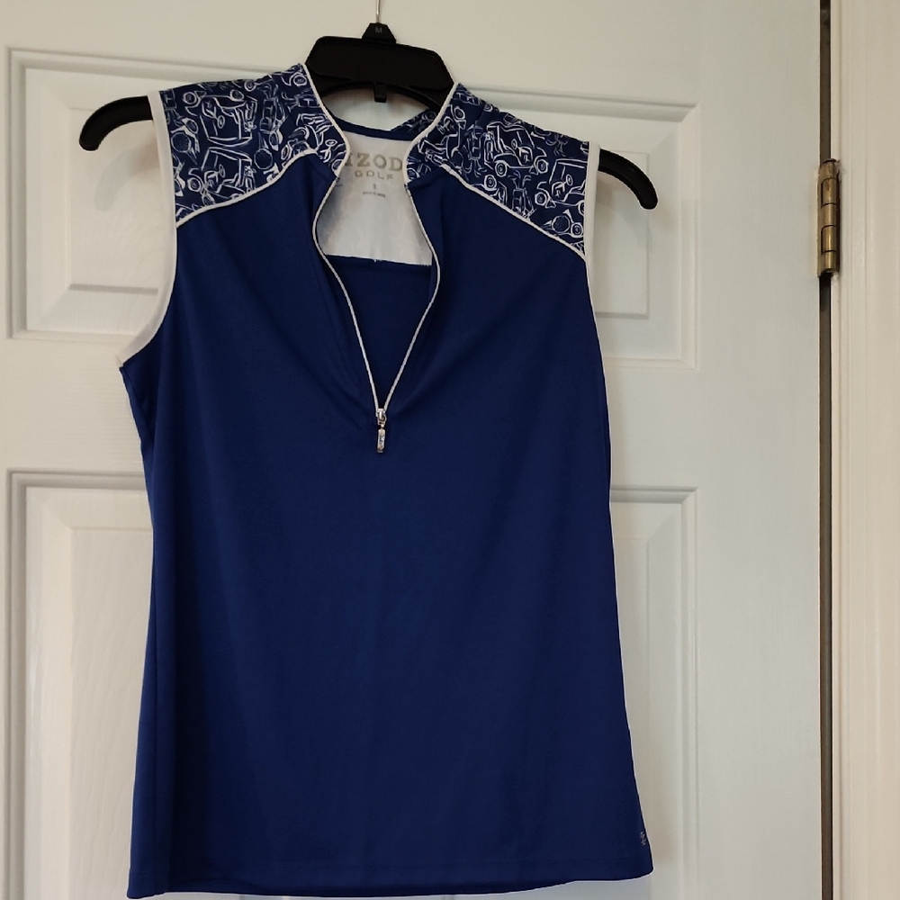 Izod Women's Blue Sleeveless Zip Tank